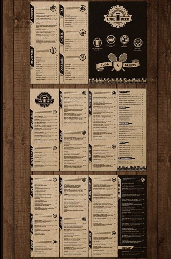 Lore Beer Pub Menu Design