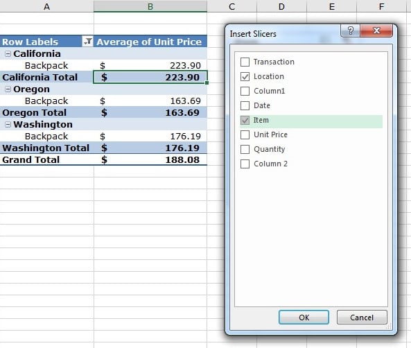 Insert Slicers in an advanced Excel PivotTable
