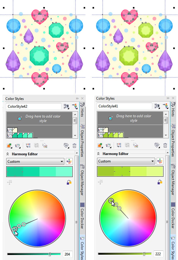 change the colors of the gems in the Harmony Editor 