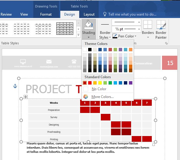 The Shading tool pop-up
