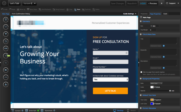 Unbounce interface