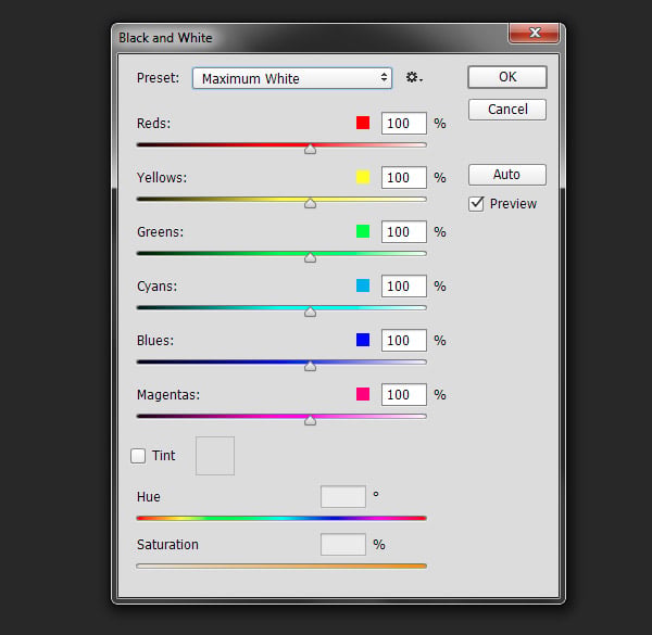 Maximum white preset is used