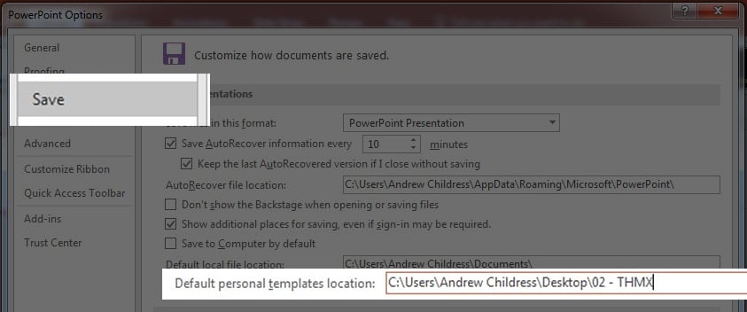 PowerPoint personal template storage