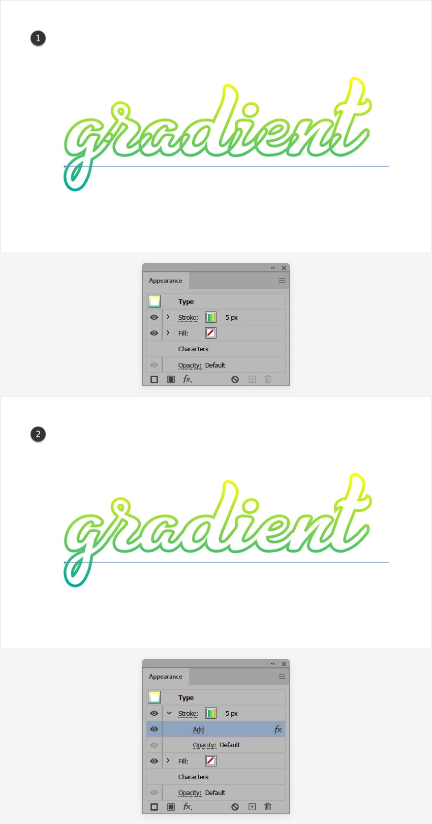 apply gradient text illustrator outline