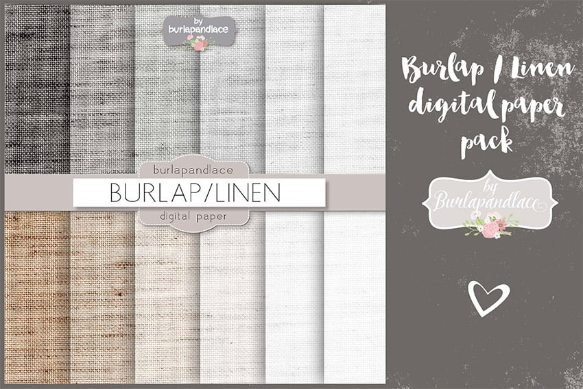 Burlaplinen Grey Digital Paper Pack