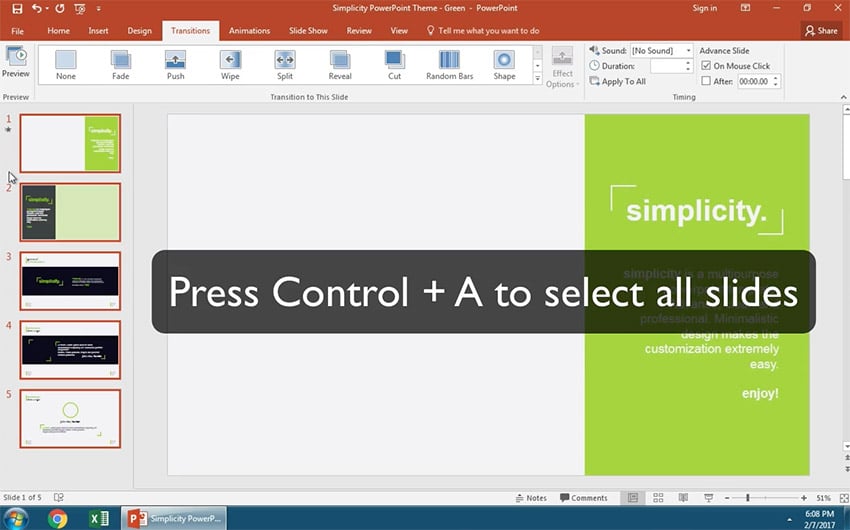 Add a simple slide transition to all your slides