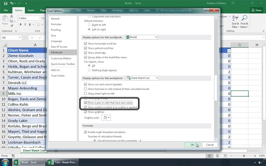 Show a blank in Ecxel cells that have zero value