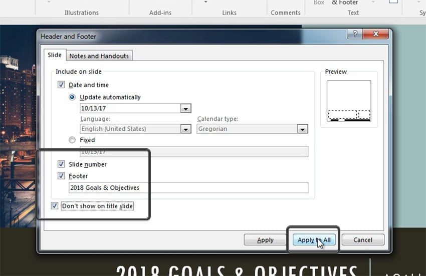 Edit PowerPoint footer automatically