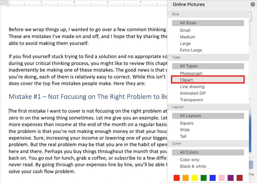 Office clipart search filters