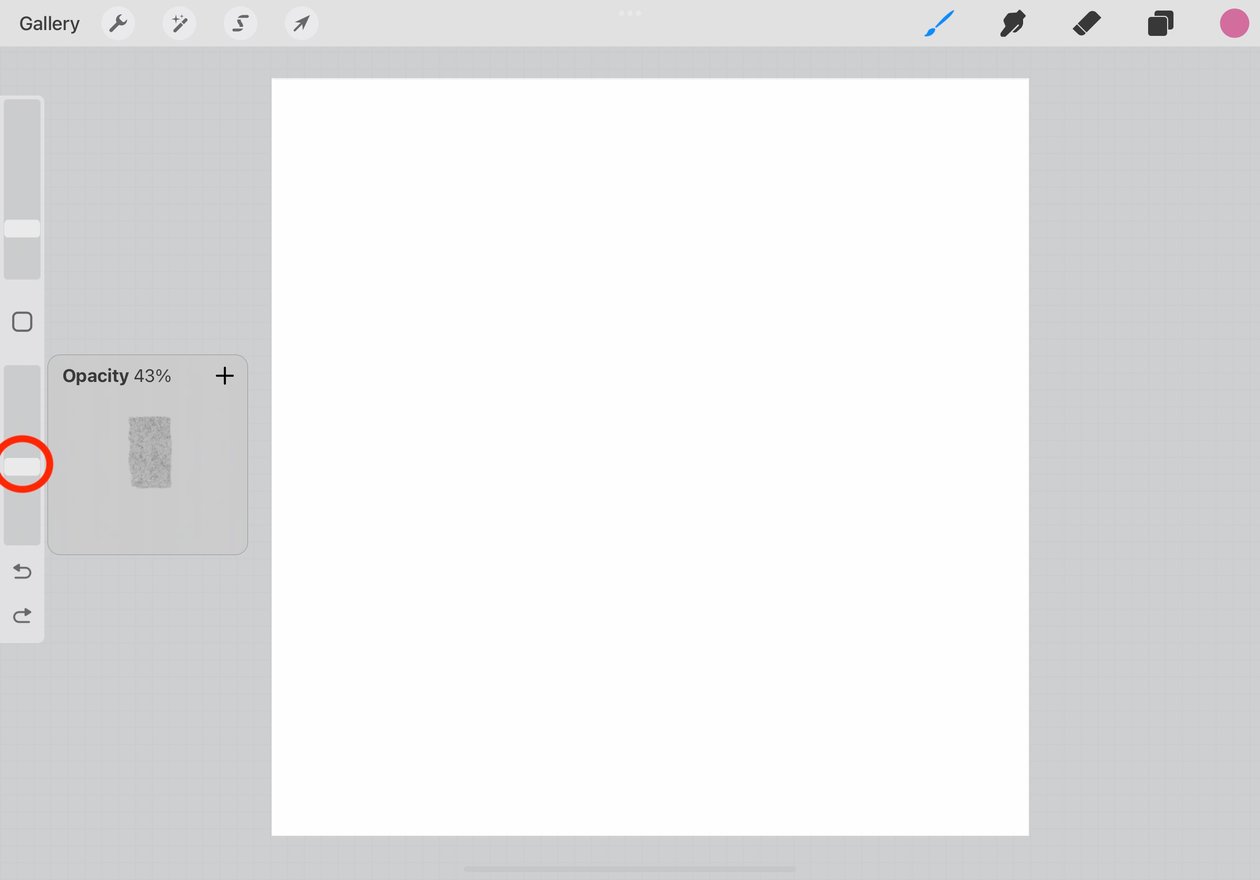 the brush opacity slider is circled in red