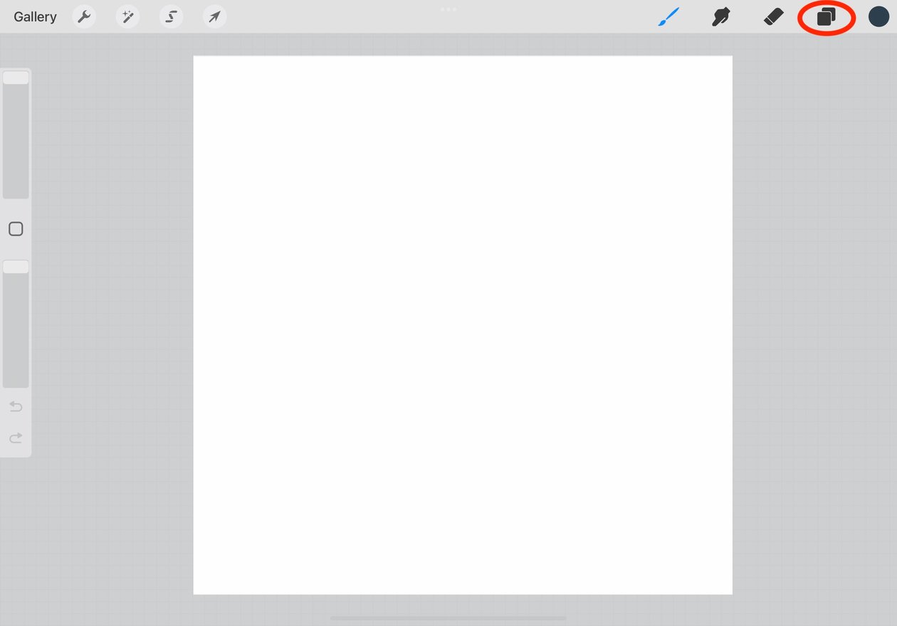 screenshot of the canvas screen with the layers icon circled in red