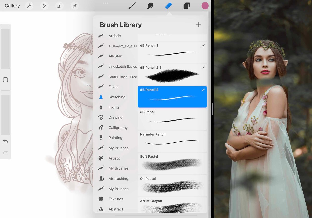 the brush library has opened below the erase tool