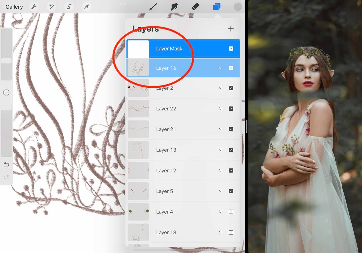 the layer mask is circled in red