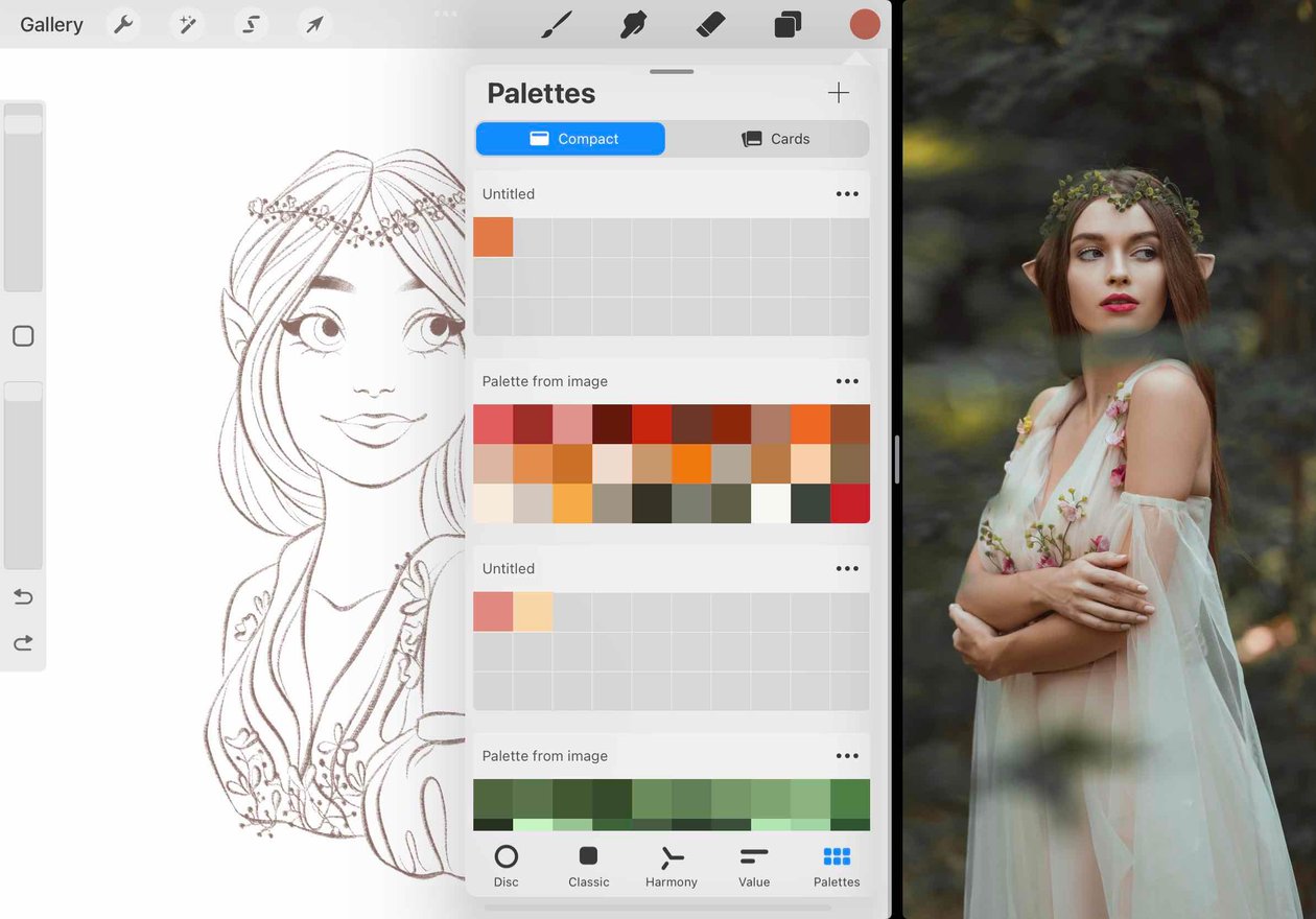 screenshot of the palettes menu