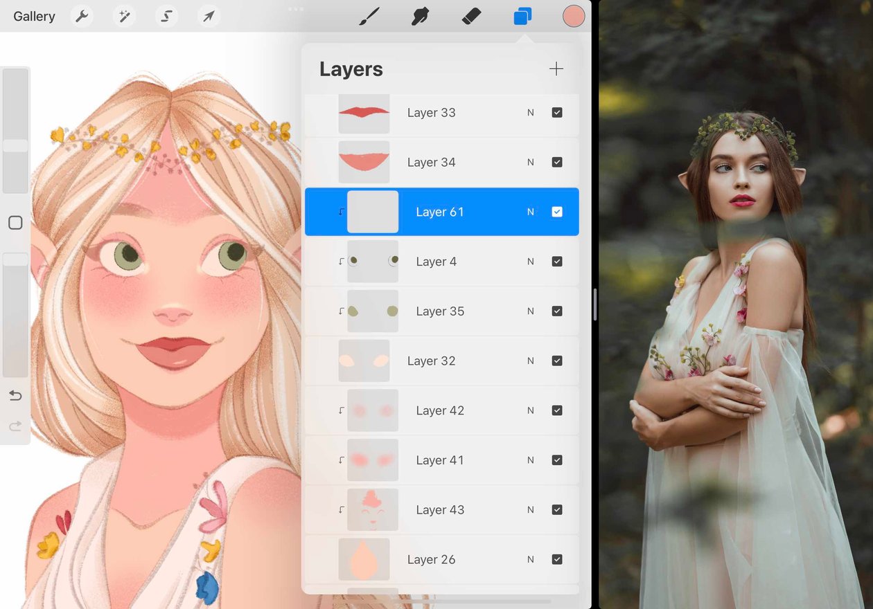3 clipping mask layers are created above the eye base colour, two containing shapes and the top layer is blank