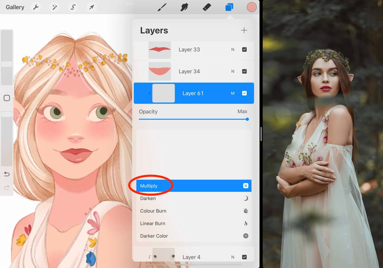 multiply blend mode is circled in red