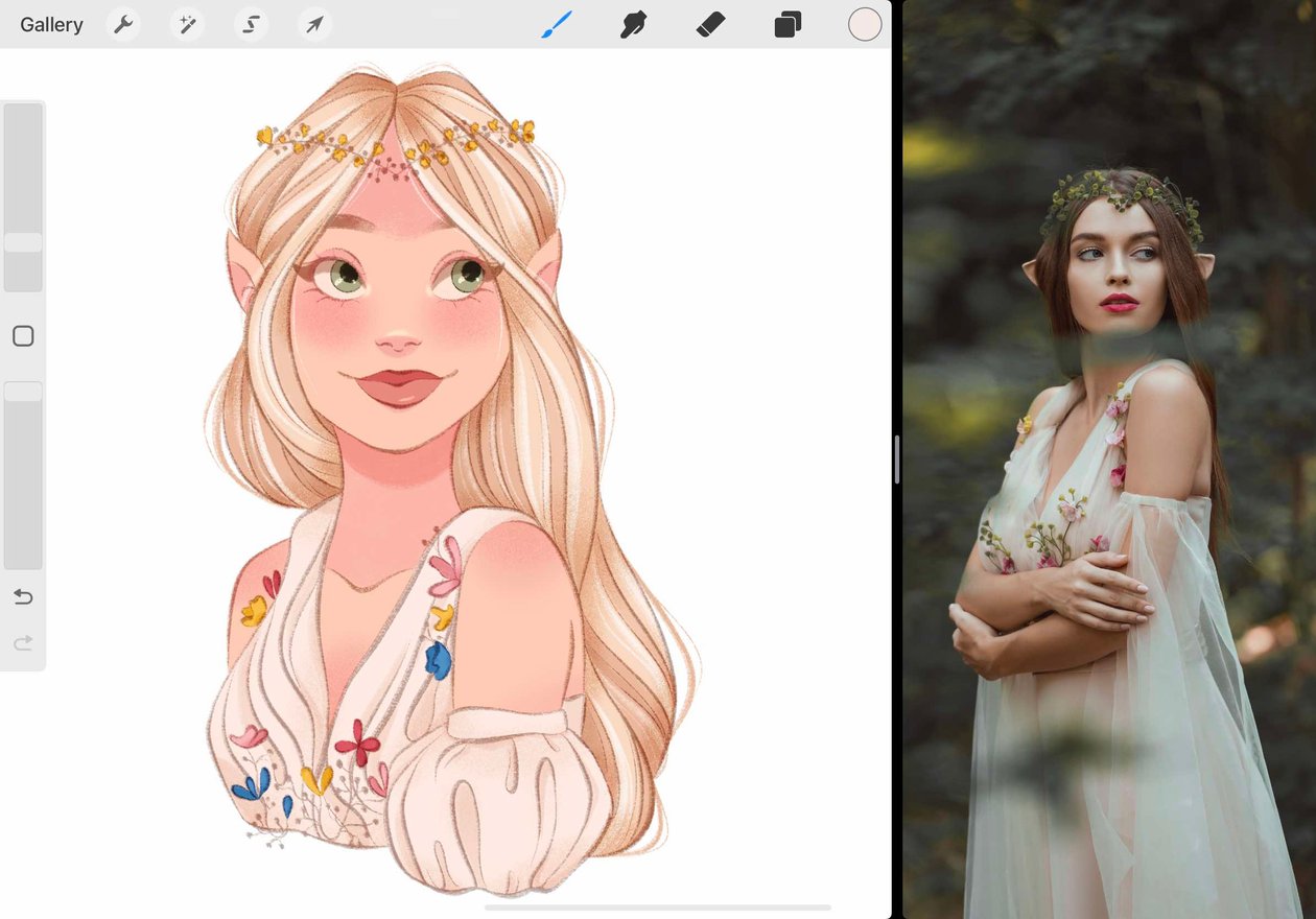 a fully shaded version of the character with the guide layer still in place