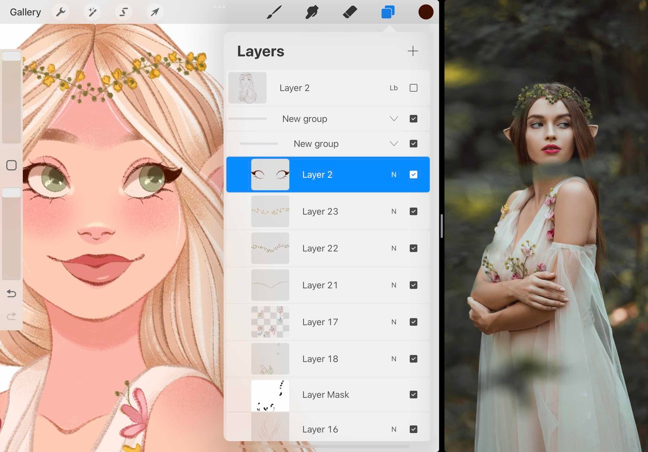 the line art layer group has been opened and switched on