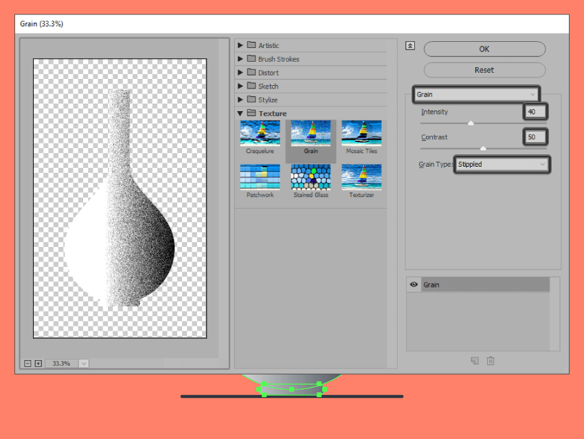 adjusting the settings of the grain effect