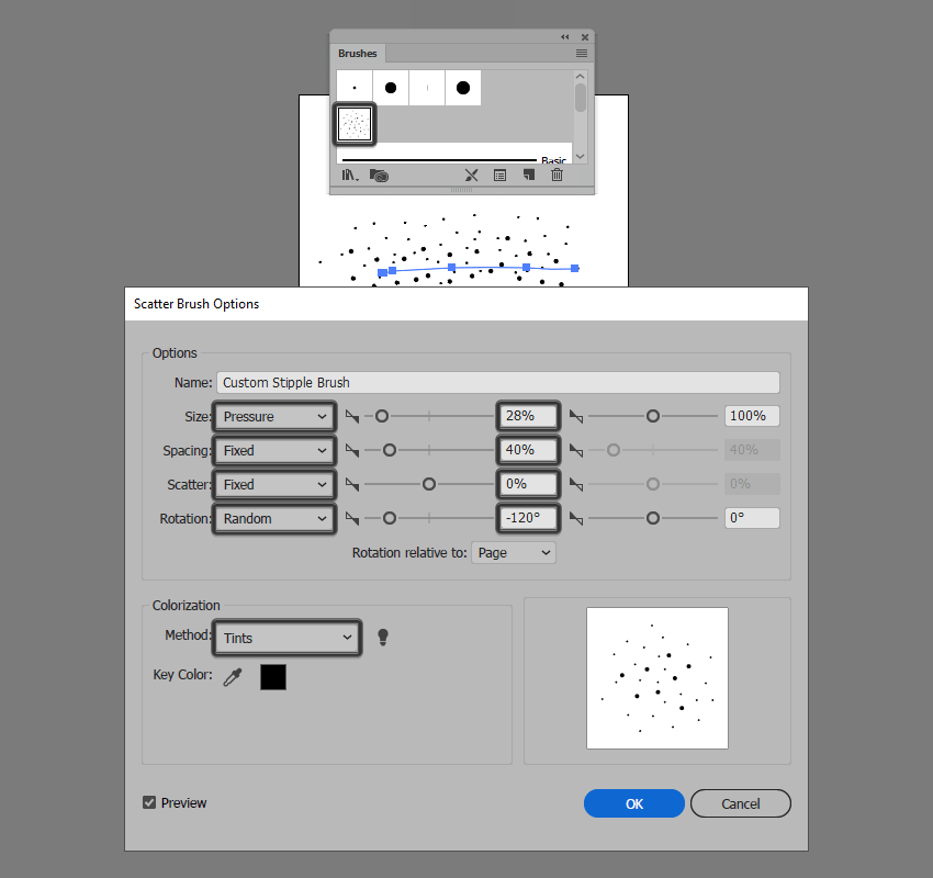 fine tuning the custom stipple brush