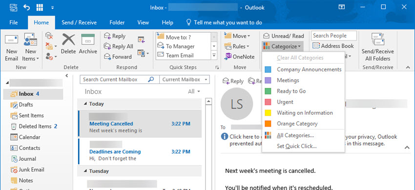 Renaming color categories in Outlook