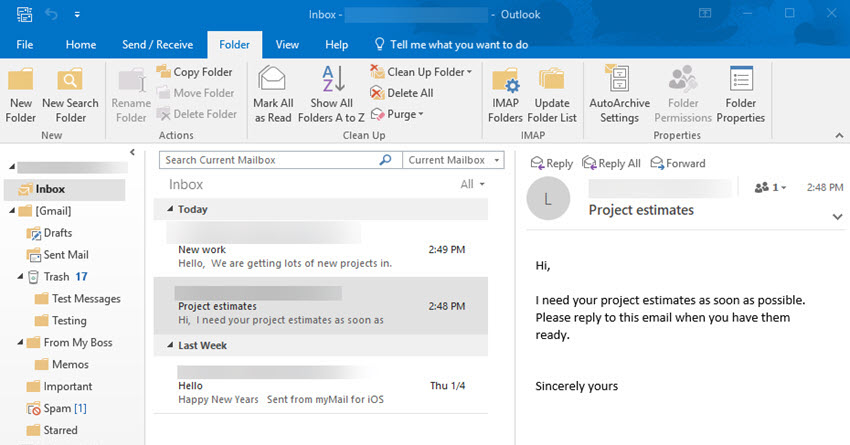 Email ready to organize in Outlook