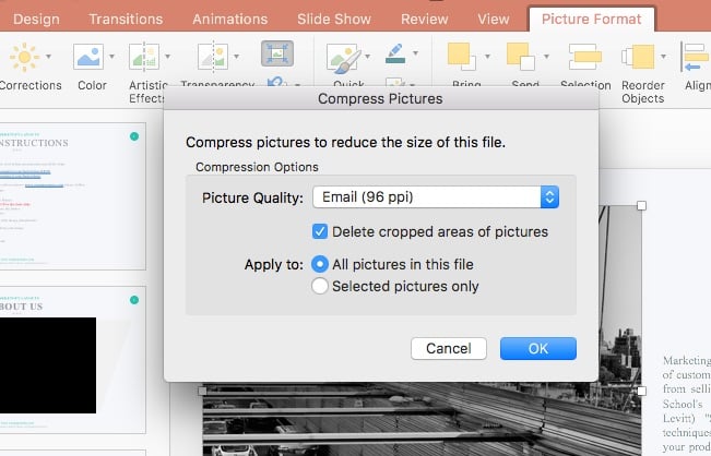 Compress all your pictures in PowerPoint 