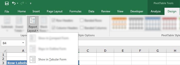 Tabular Form in Excel