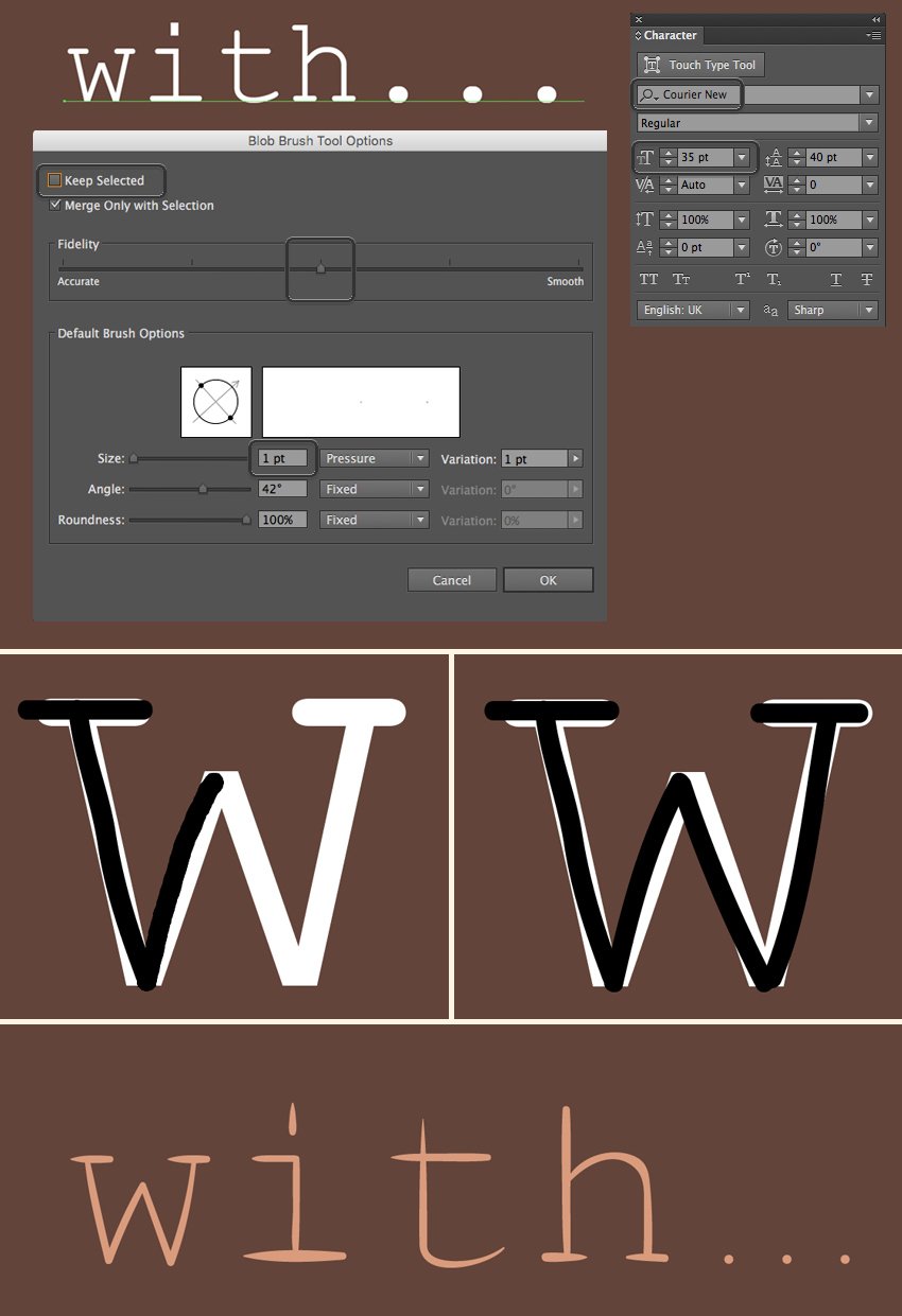 trace the font with Blob Brush Tool