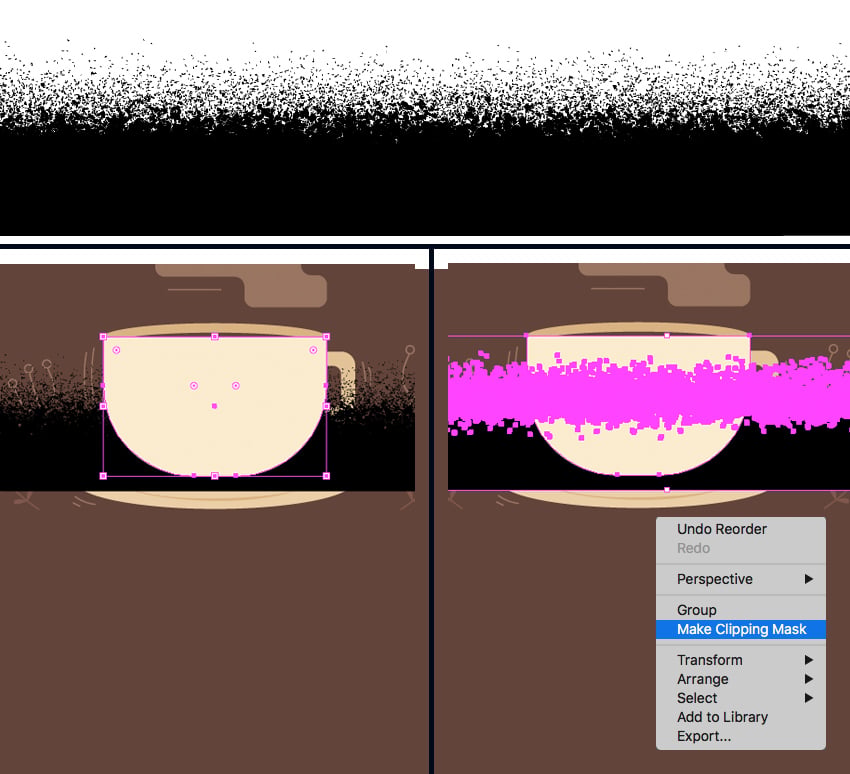 apply texture to the cup using a clipping mask
