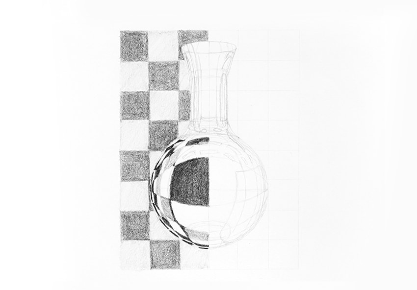 how to draw refracted pattern in glass