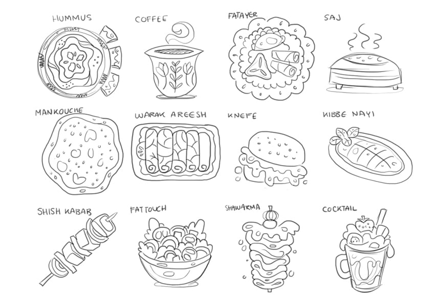 sketch lebaanese food