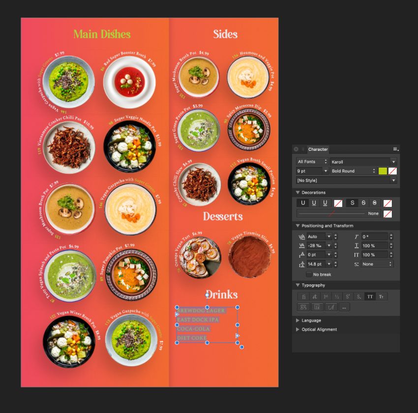 Cómo elaborar una plantilla para menú de restaurante en Affinity Publisher