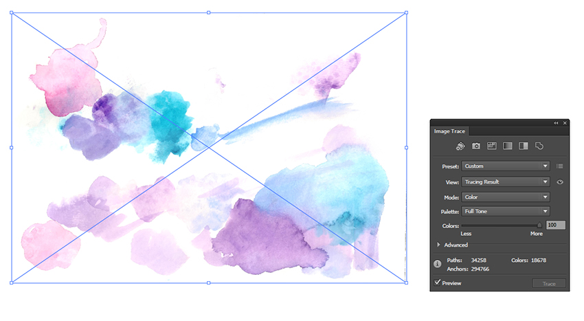 Image Trace to get a vector watercolor texture