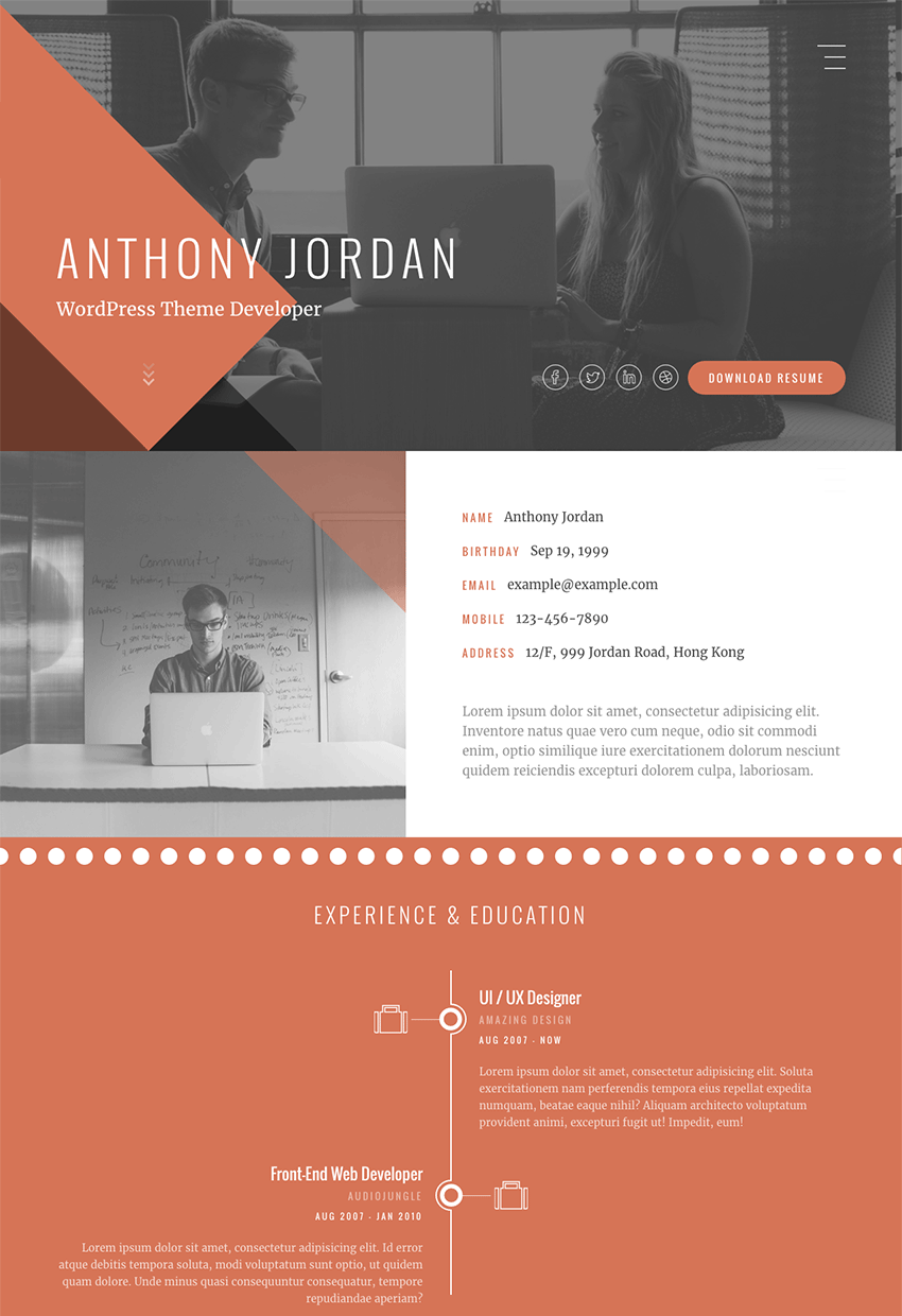 Jordan Interactive HTML Resume Website Template With Portfolio
