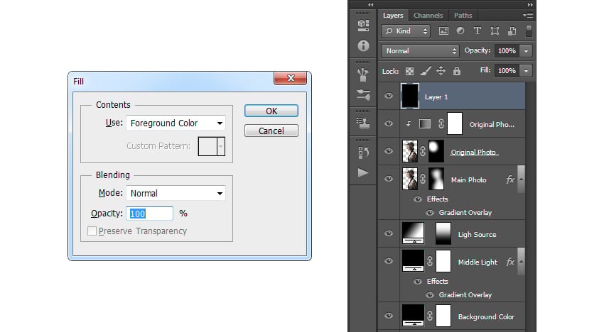 Creating new layer and filling it with black color