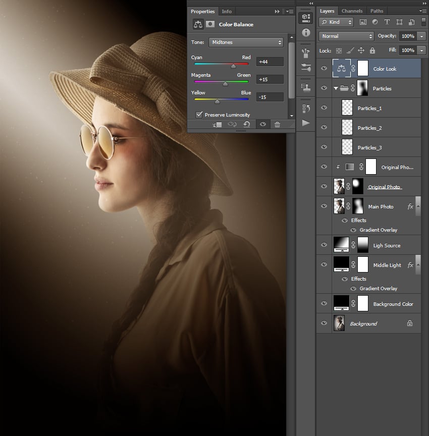 Changing color balance adjustment layer settings