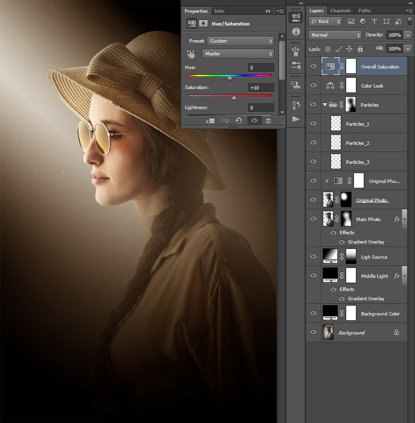 Changing huesaturation adjustment layer settings