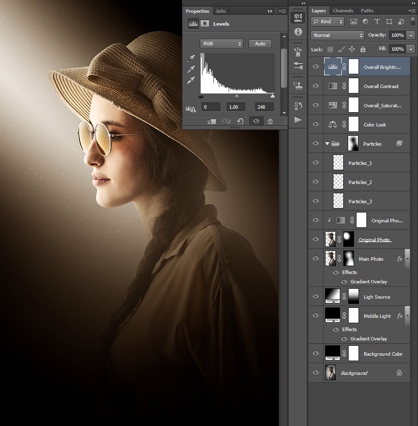 Changing levels adjustment layer settings