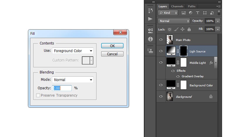 Filling the layer mask with black color
