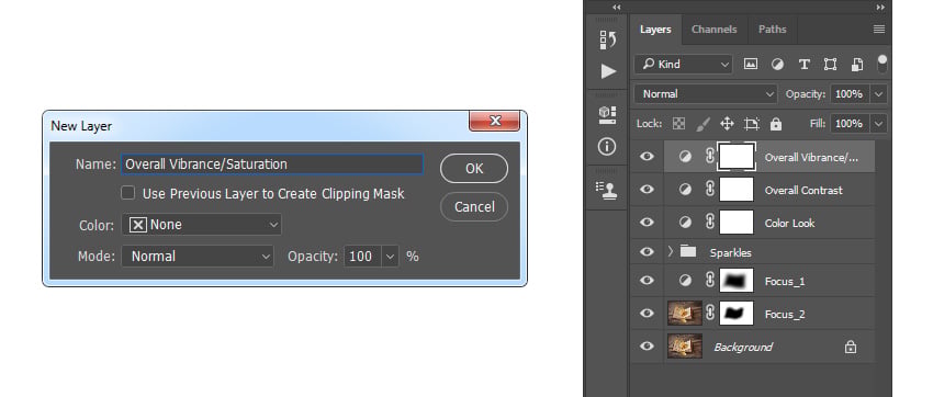 Creating new vibrance adjustment layer