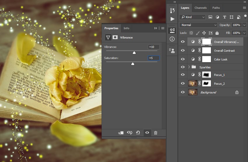 Adjusting vibrance and saturation