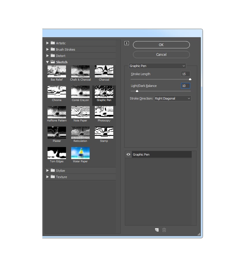 Adding graphic pen filter
