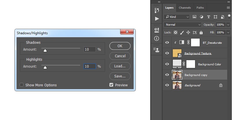 Adjusting shadows and highlights