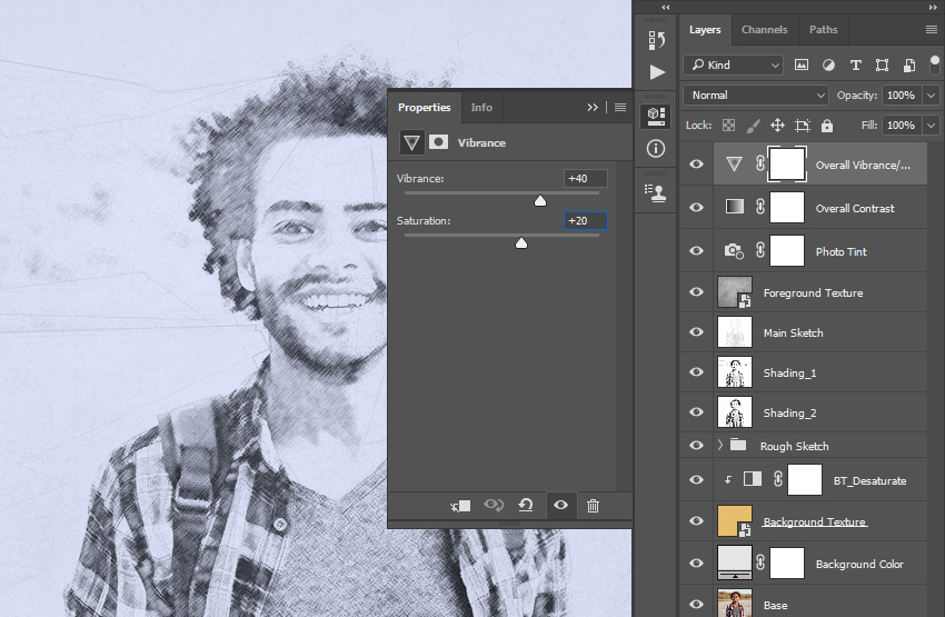 Adjusting vibrance and saturation