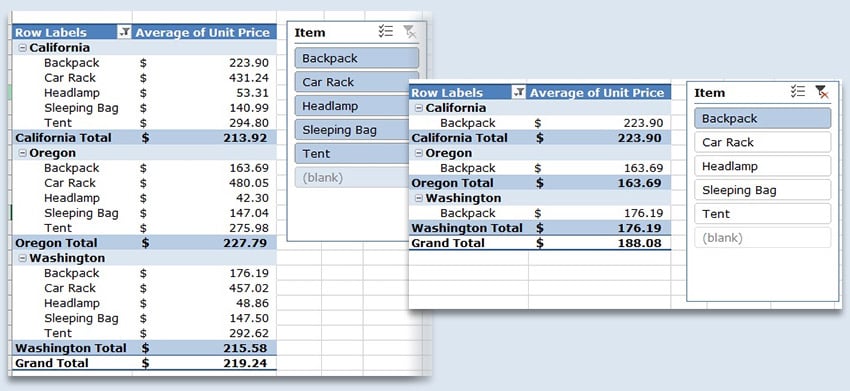 Slicer Example in Excel PivotTable