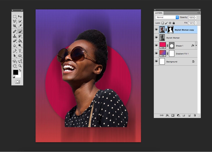 Using the brush tool hide the remaining of the background