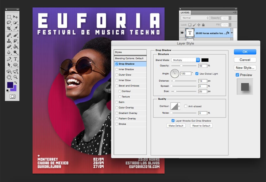 Add a drop shadow to the text to create depth