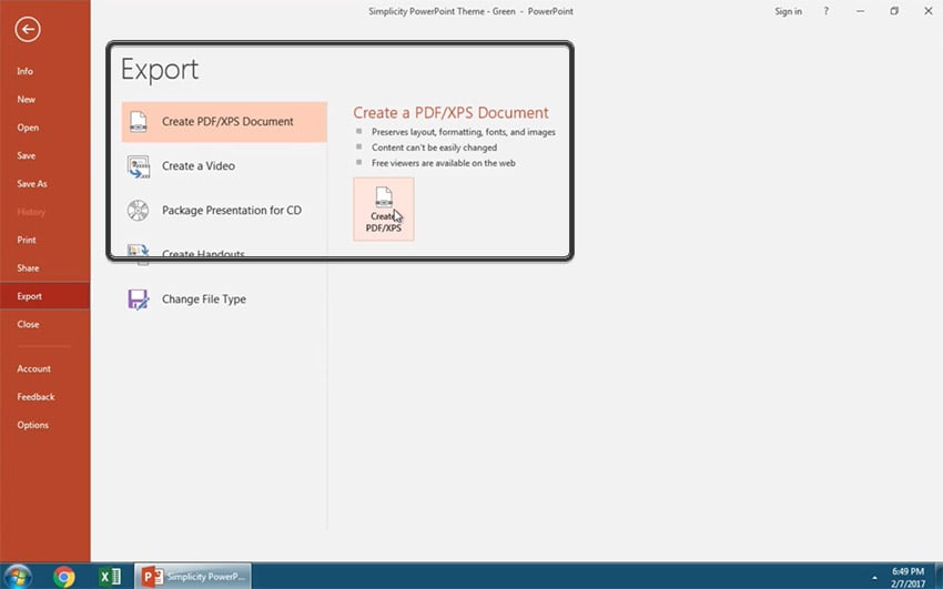 Export PowerPoint Presenation With Create PDFXPS Document