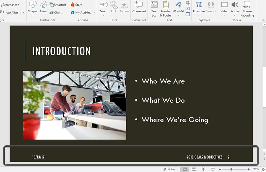 PowerPoint slide footer with changes applied